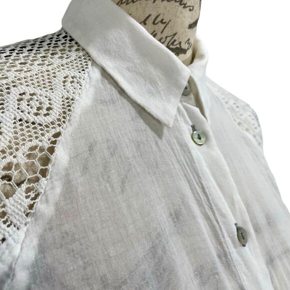 Anthropologie Holding Horses White Crochet Cotton Sheer Button Up Blouse Medium - Picture 7 of 13